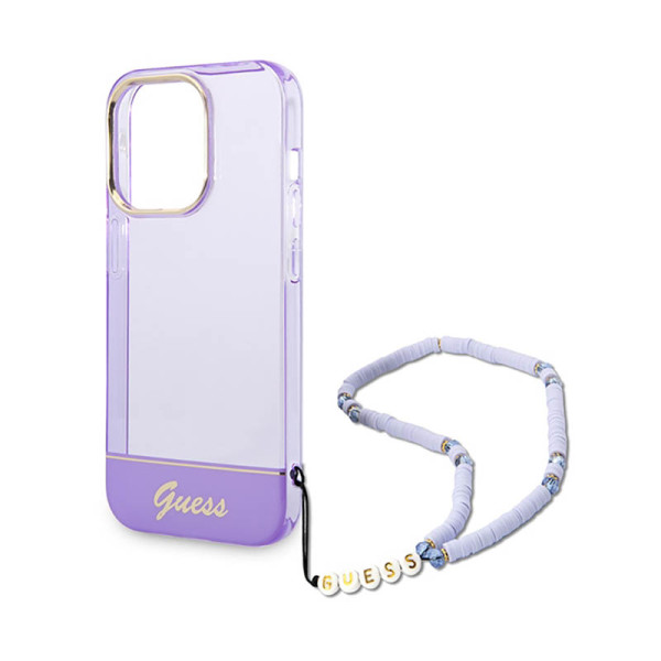 Etui Do iPhone 14 Pro Guess Translucent Pearl Strap Fioletowy