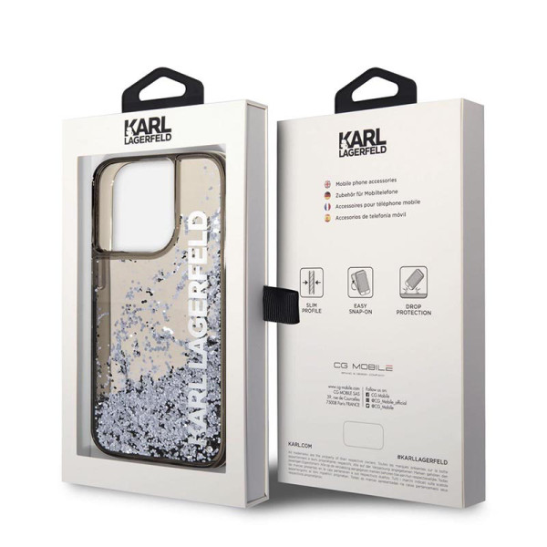 Etui Do iPhone 14 Pro Karl Lagerfeld Liquid Glitter Translucent Elongated Logo Case Czarny