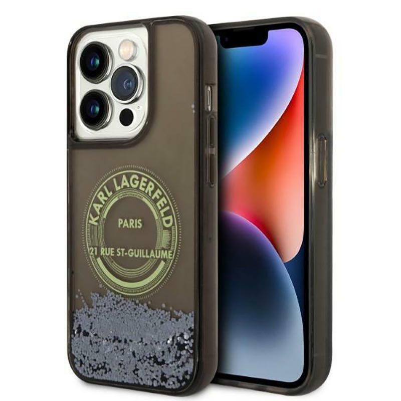 Etui Do iPhone 14 Pro Karl Lagerfeld Liquid Glitter Round Rsg Logo Case Czarny