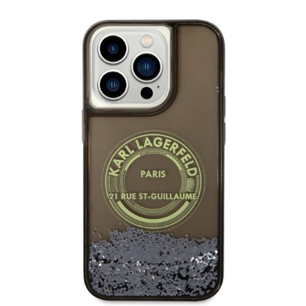 Etui Do iPhone 14 Pro Karl Lagerfeld Liquid Glitter Round Rsg Logo Case Czarny