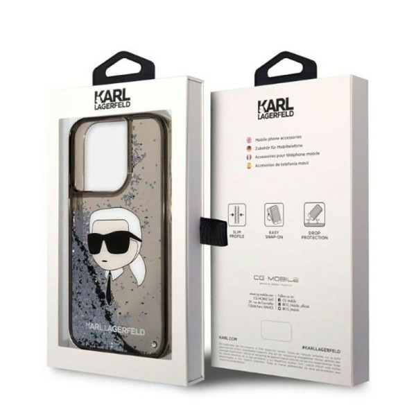 Etui Do iPhone 14 Pro Karl Lagerfeld Liquid Glitter NFT Karl'S Head Czarny