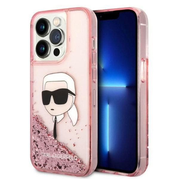 Etui Do iPhone 14 Pro Karl Lagerfeld Liquid Glitter NFT Karl'S Head Różowy
