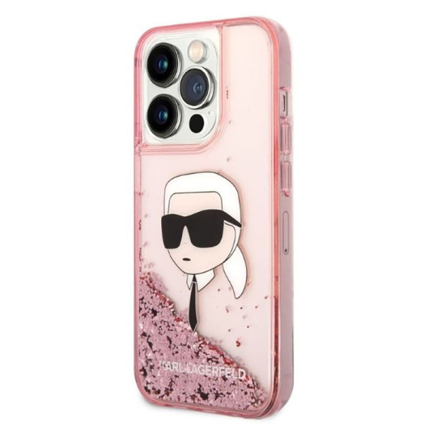 Etui Do iPhone 14 Pro Karl Lagerfeld Liquid Glitter NFT Karl'S Head Różowy