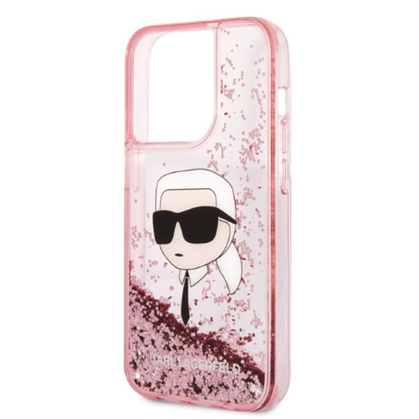 Etui Do iPhone 14 Pro Karl Lagerfeld Liquid Glitter NFT Karl'S Head Różowy