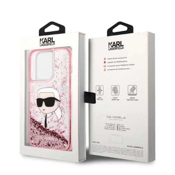 Etui Do iPhone 14 Pro Karl Lagerfeld Liquid Glitter NFT Karl'S Head Różowy