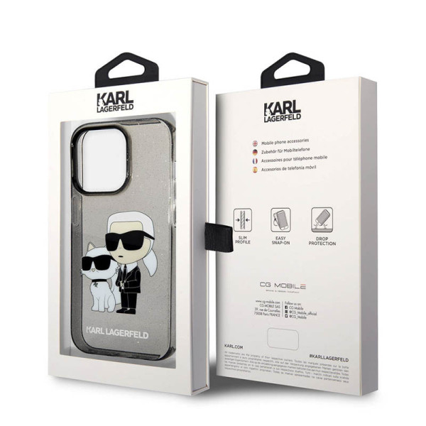 Etui Do iPhone 14 Pro Karl Lagerfeld Iml Glitter NFT Karl & Choupette Czarny