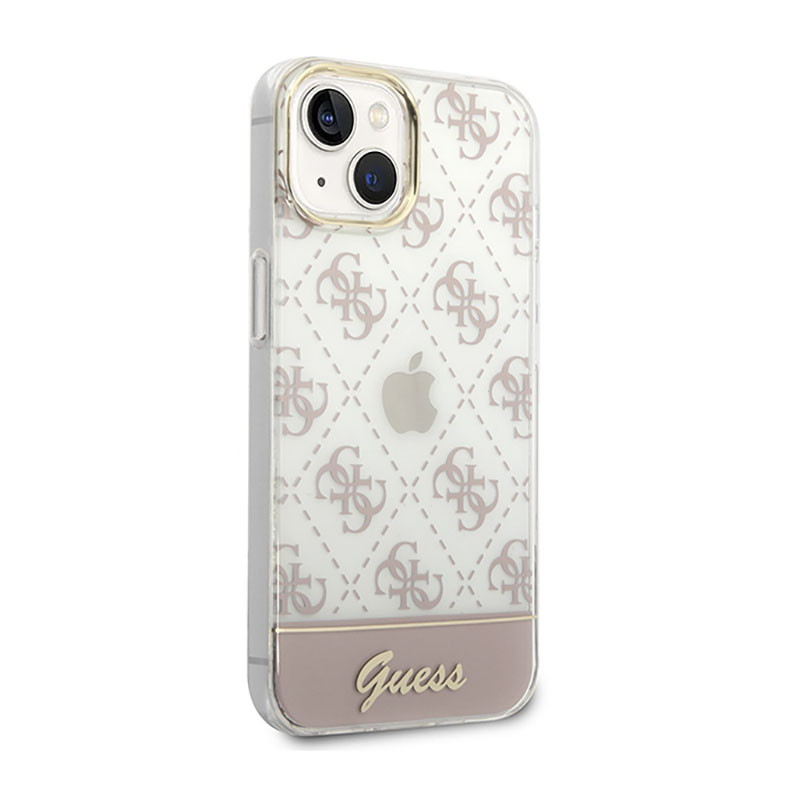 Etui Do iPhone 14 Plus Guess 4G Stripe Script Logo Electroplated Pattern Różowy