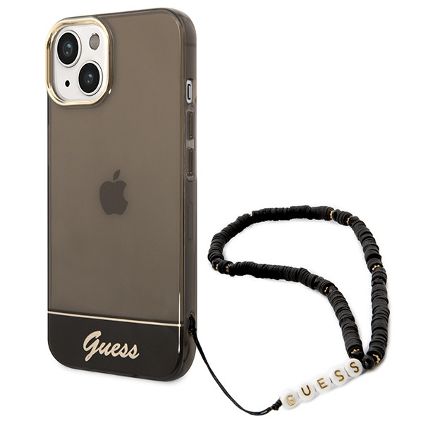 Etui Do iPhone 14 Plus Guess Translucent Pearl Strap Czarny