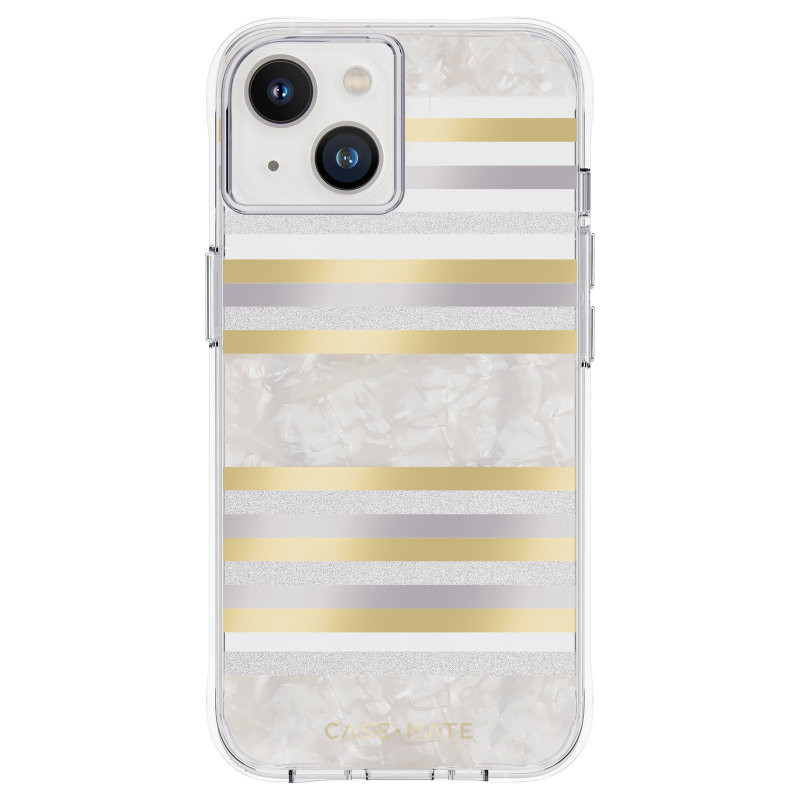 Etui Do iPhone 14 / iPhone 13 Zdobione Masą Perłową Case-Mate Pearl Stripes MagSafe Biały