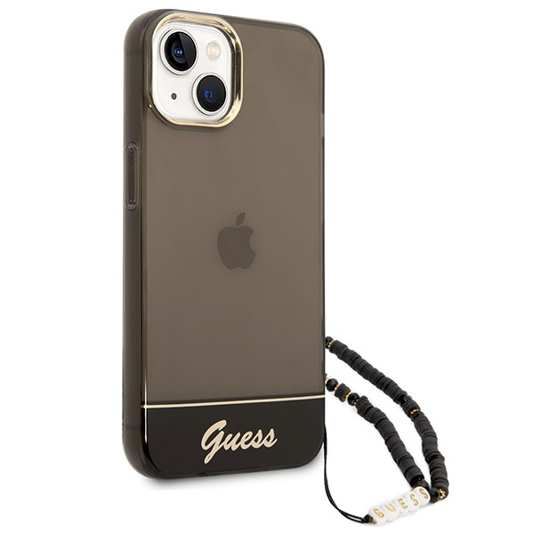 Etui Do iPhone 14 Plus Guess Translucent Pearl Strap Czarny