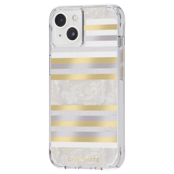 Etui Do iPhone 14 / iPhone 13 Zdobione Masą Perłową Case-Mate Pearl Stripes MagSafe Biały