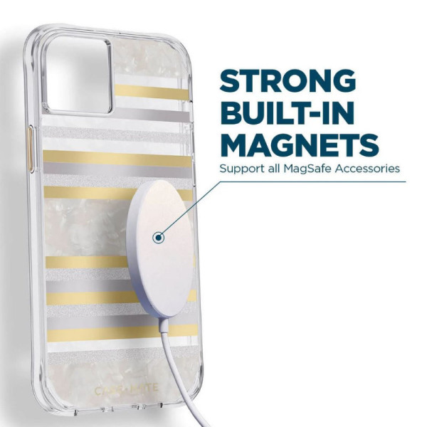 Etui Do iPhone 14 / iPhone 13 Zdobione Masą Perłową Case-Mate Pearl Stripes MagSafe Biały