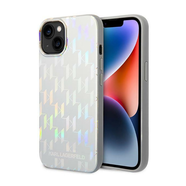 Etui Do iPhone 14 Plus Karl Lagerfeld Monogram Iridescent Srebrny