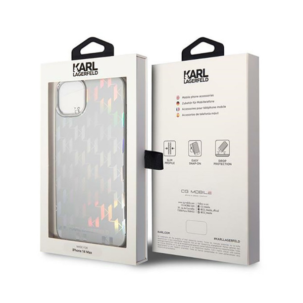 Etui Do iPhone 14 Plus Karl Lagerfeld Monogram Iridescent Srebrny