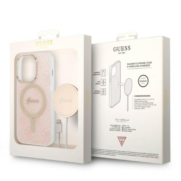 Zestaw Etui + Ładowarka MagSafe Do iPhone 14 Pro Guess Bundle Pack MagSafe 4G Różowy