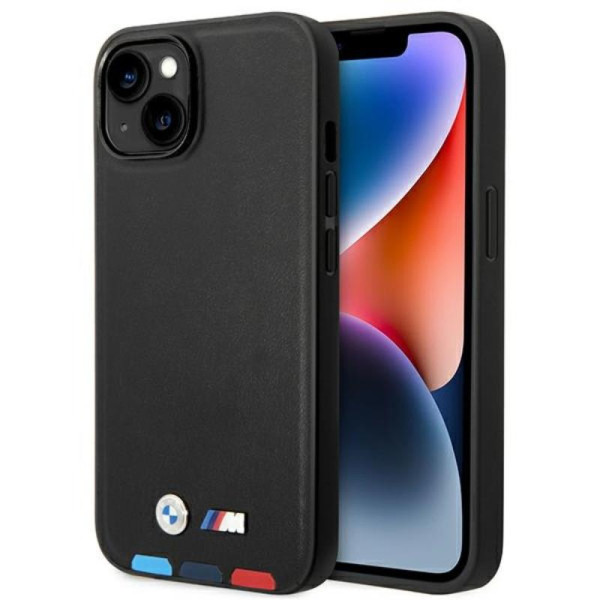 Etui Do iPhone 14 Plus BMW Leather Hot Stamp Tricolor Czarny