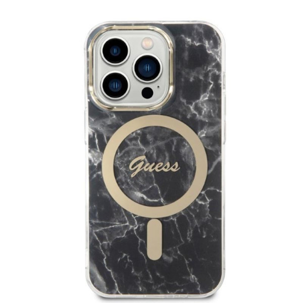 Zestaw Etui + Ładowarka MagSafe Do iPhone 14 Pro Guess Bundle Pack MagSafe Iml Marble Czarny