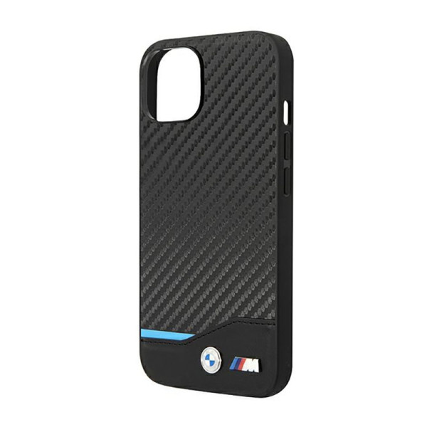 Etui Do iPhone 14 Plus BMW Leather Carbon Blue Line  Czarny