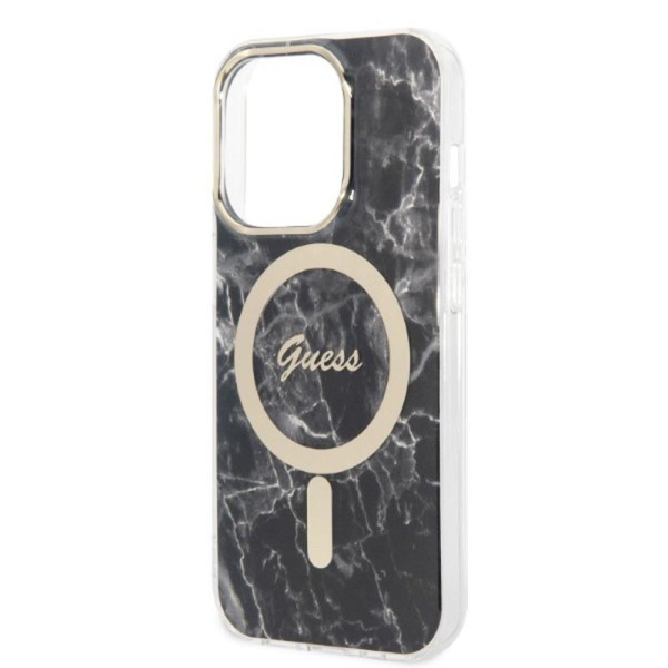 Zestaw Etui + Ładowarka MagSafe Do iPhone 14 Pro Guess Bundle Pack MagSafe Iml Marble Czarny
