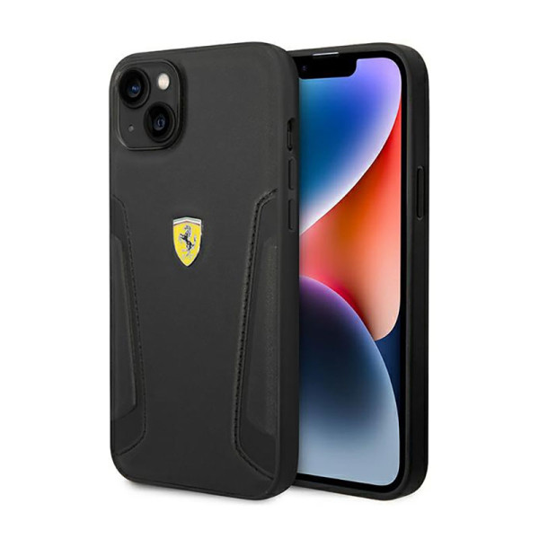 Etui Do iPhone 14 Plus Ferrari Leather Stamp Sides Czarny