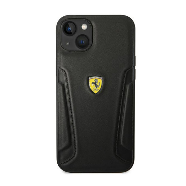 Etui Do iPhone 14 Plus Ferrari Leather Stamp Sides Czarny