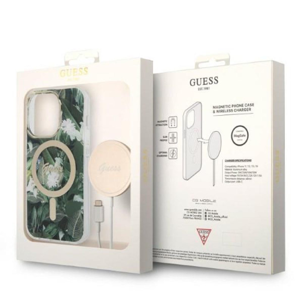 Zestaw Etui + Ładowarka MagSafe Do iPhone 14 Pro Guess Bundle Pack MagSafe Iml Jungle Zielony