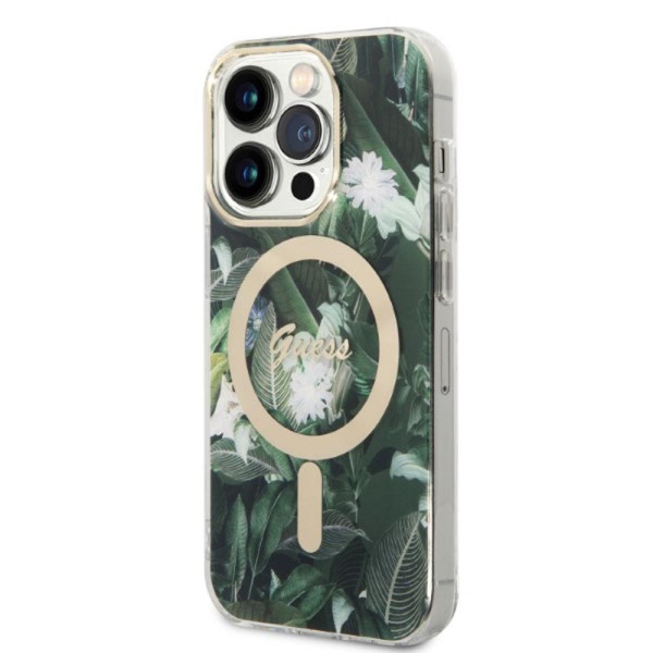 Zestaw Etui + Ładowarka MagSafe Do iPhone 14 Pro Guess Bundle Pack MagSafe Iml Jungle Zielony