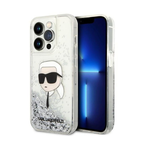 Etui Do iPhone 14 Pro Karl Lagerfeld Liquid Glitter NFT Karl'S Head Srebrny