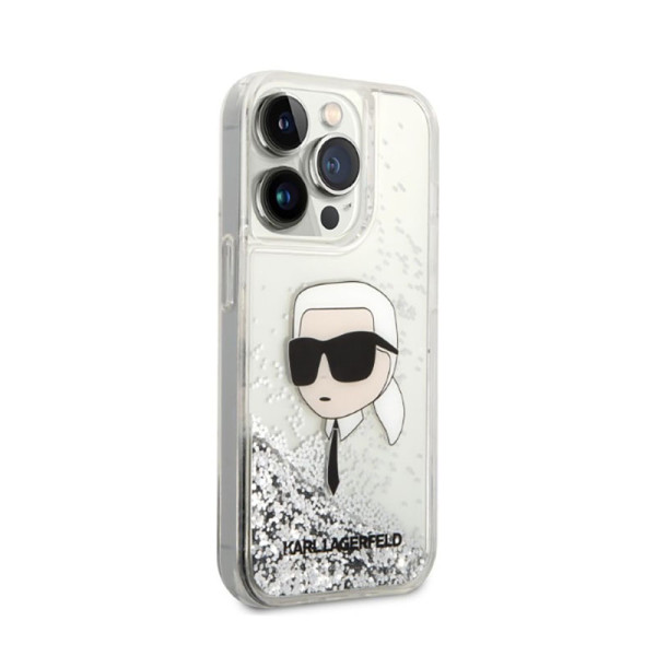 Etui Do iPhone 14 Pro Karl Lagerfeld Liquid Glitter NFT Karl'S Head Srebrny