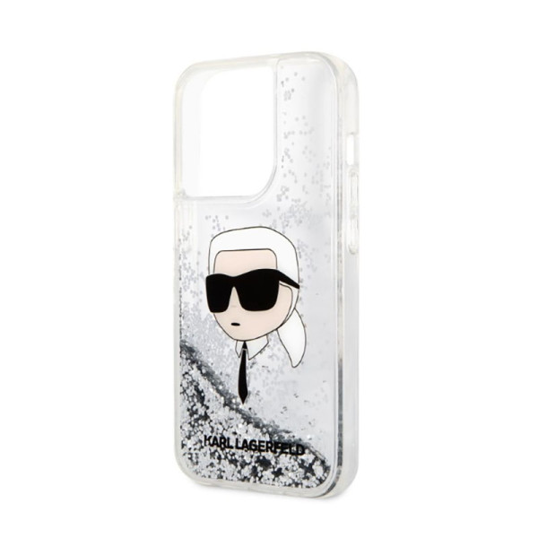 Etui Do iPhone 14 Pro Karl Lagerfeld Liquid Glitter NFT Karl'S Head Srebrny