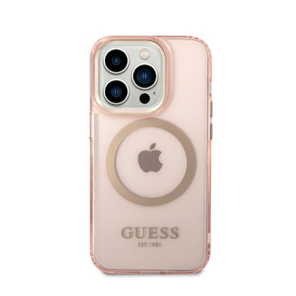 Etui Do iPhone 14 Pro Guess Gold Outline Translucent MagSafe Różowy