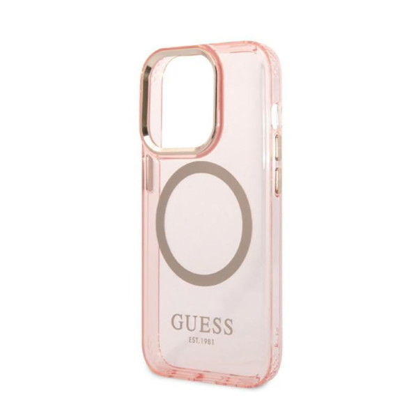 Etui Do iPhone 14 Pro Guess Gold Outline Translucent MagSafe Różowy