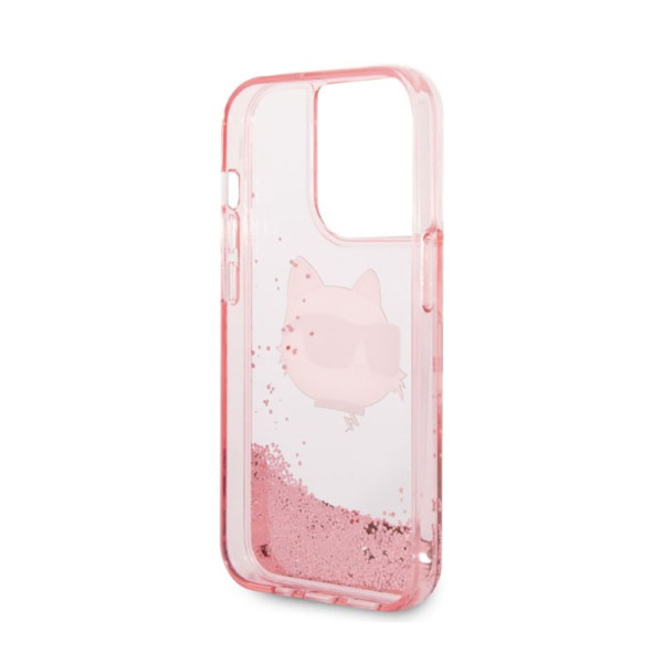 Etui Do iPhone 14 Pro Karl Lagerfeld Liquid Glitter NFT Choupette Head Różowy