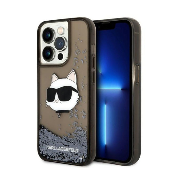 Etui Do iPhone 14 Pro Karl Lagerfeld Liquid Glitter NFT Choupette Head Czarny