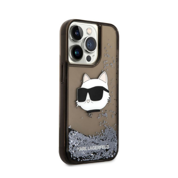 Etui Do iPhone 14 Pro Karl Lagerfeld Liquid Glitter NFT Choupette Head Czarny