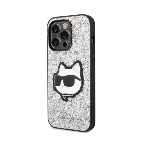 Etui Do iPhone 14 Pro Karl Lagerfeld NFT Glitter Choupette Patch Srebrny