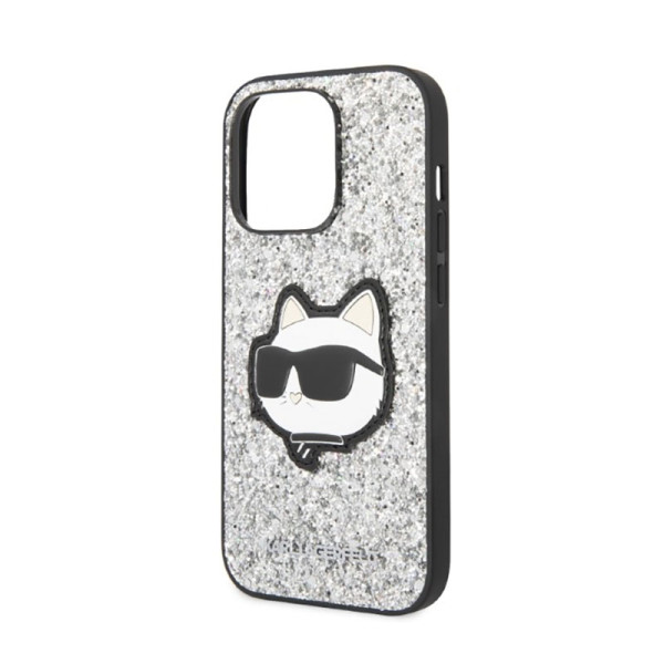Etui Do iPhone 14 Pro Karl Lagerfeld NFT Glitter Choupette Patch Srebrny