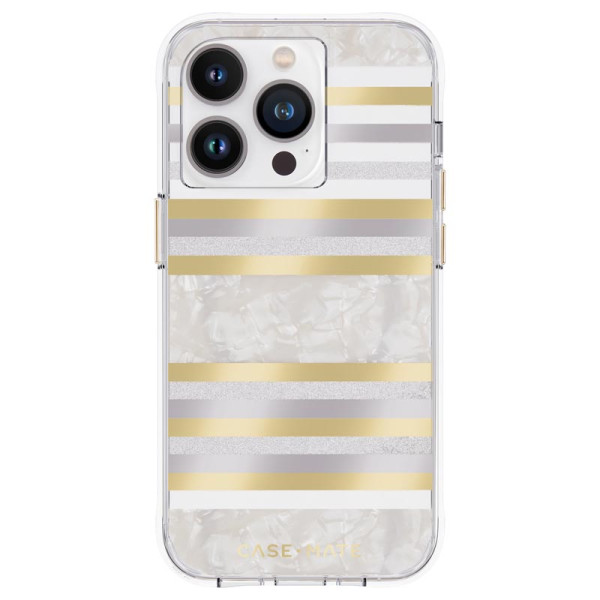 Etui Do iPhone 14 Pro Zdobione Masą Perłową Case-Mate Pearl Stripes MagSafe Biały