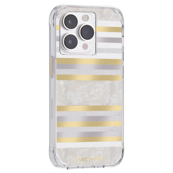 Etui Do iPhone 14 Pro Zdobione Masą Perłową Case-Mate Pearl Stripes MagSafe Biały