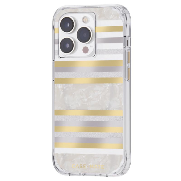 Etui Do iPhone 14 Pro Zdobione Masą Perłową Case-Mate Pearl Stripes MagSafe Biały