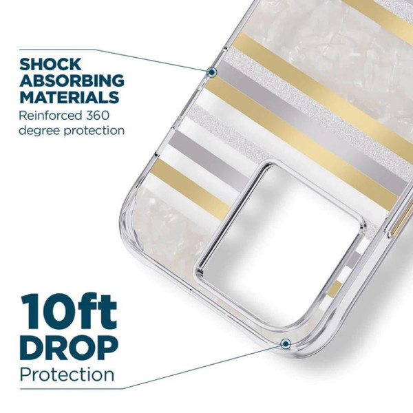 Etui Do iPhone 14 Pro Zdobione Masą Perłową Case-Mate Pearl Stripes MagSafe Biały