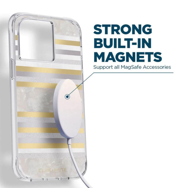 Etui Do iPhone 14 Pro Zdobione Masą Perłową Case-Mate Pearl Stripes MagSafe Biały