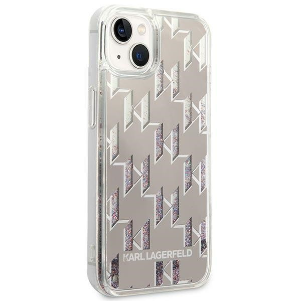 Etui Do iPhone 14 Plus Karl Lagerfeld Monogram Liquid Glitter Srebrny