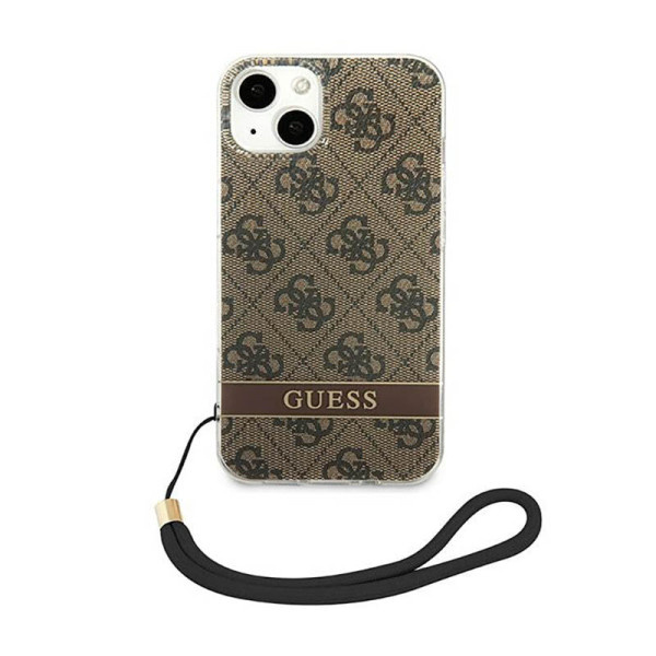 Etui Ze Smyczką Do iPhone 14 Plus Guess 4G Print Cord Brązowy