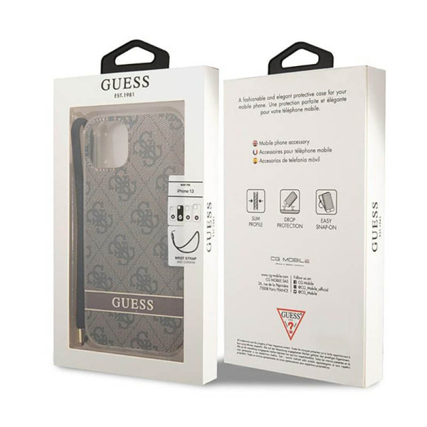 Etui Ze Smyczką Do iPhone 14 Plus Guess 4G Print Cord Brązowy