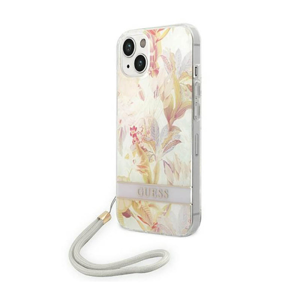 Etui Ze Smyczką Do iPhone 14 Plus Guess Flower Cord Fioletowy