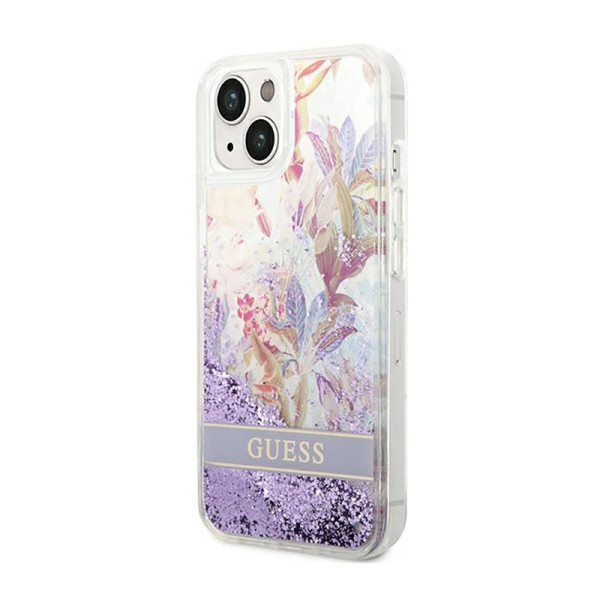 Etui Do iPhone 14 Plus Guess Liquid Glitter Flower Fioletowy