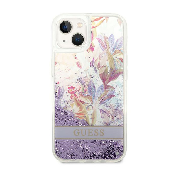 Etui Do iPhone 14 Plus Guess Liquid Glitter Flower Fioletowy