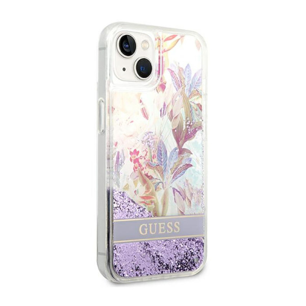Etui Do iPhone 14 Plus Guess Liquid Glitter Flower Fioletowy