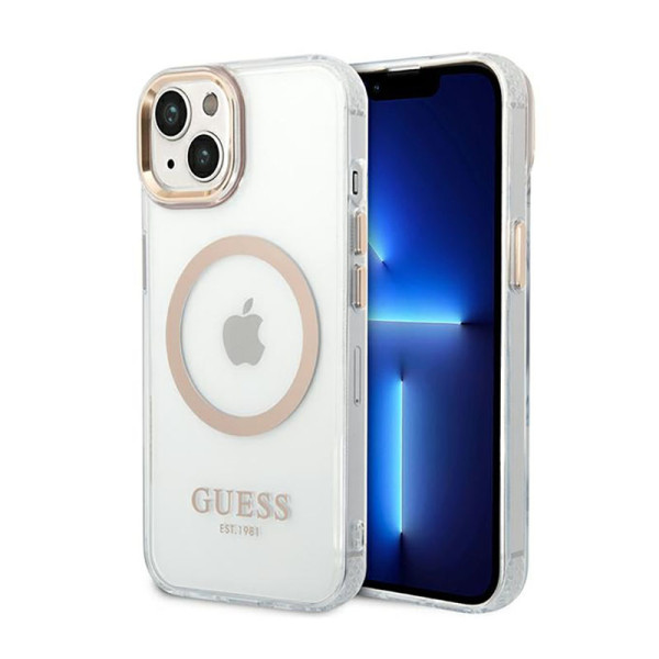 Etui Do iPhone 14 Plus Guess Metal Outline MagSafe Przezroczysty
